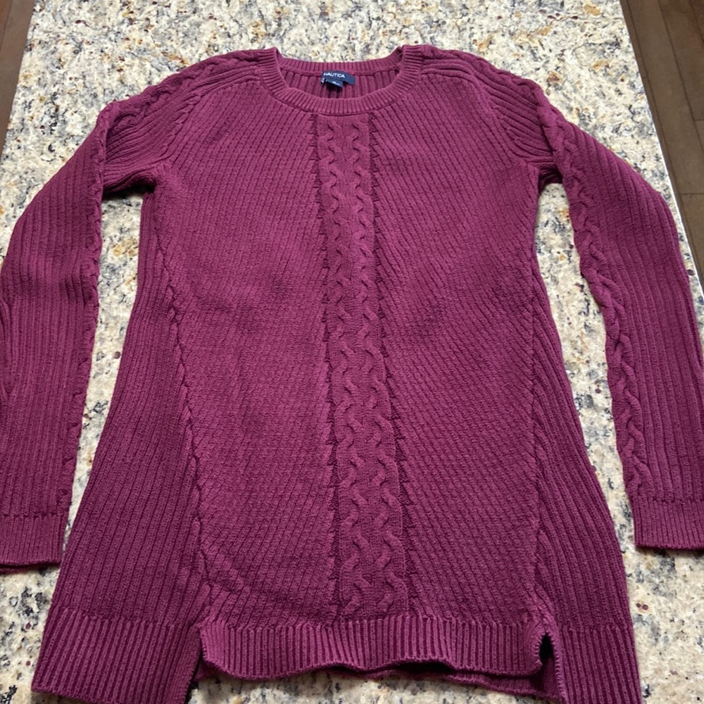 Nautical Cotton Sweater Burgundy Wine Maroon